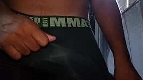 peeling cock head in underwear then piss on face