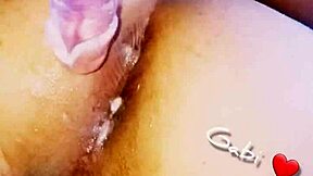 Bubble butt ladyboy rams huge dildo deep in ass during oily massage