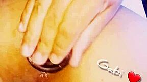 Bubble butt ladyboy rams huge dildo deep in ass during oily massage