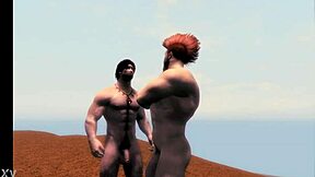 Muscled Hunks Clash In Epic Skyrim Gay 3D Porn Game Sex