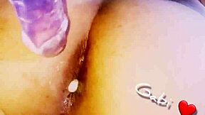 Bubble butt ladyboy rams huge dildo deep in ass during oily massage