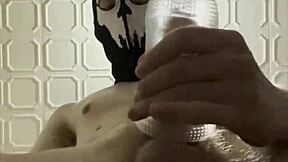 masked slim twink moans intense 7-inch flashlight masturbation