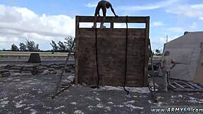 army dudes on the couch jerking big cocks then fucking hard 😈🍆 group fun in fatigues!