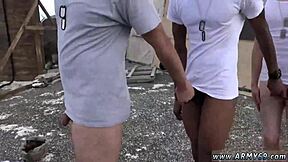 army dudes on the couch jerking big cocks then fucking hard 😈🍆 group fun in fatigues!