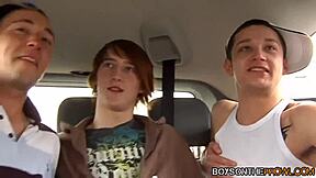 Naughty Redhead Kristian Kerner Fucks Cute Twink Ass in Car Threesome