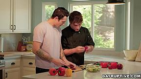 Teacher Calvin Banks bends student Jayden Marcos over kitchen counter for bareback ass fuck?