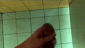 Risky gym shower stud jerks 23cm cock huge jizz load