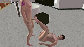 3D hentai muscular stud rims hung buddy doggystyle then footjob