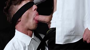 blindfolded twink casting interview turns bareback fuck in church