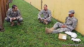 Muscular army boy gets naked drilled in group outdoor military exam