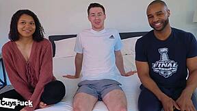 bisexual ebony couple hooks up with horny fit white guy