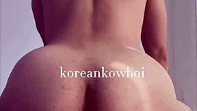 gay korean asian twink big ass riding huge 9 inch dildo cock