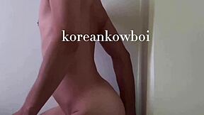 gay korean asian twink big ass riding huge 9 inch dildo cock