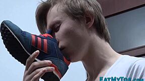 gay teen worships feet in fetish
