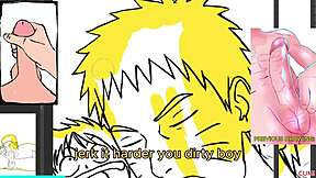 Naruto sucks luffy huge cock in close up