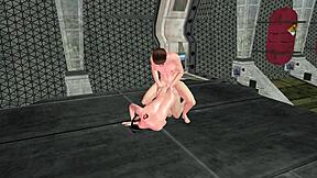 animated 3d cartoon of two men at space station standing and on floor