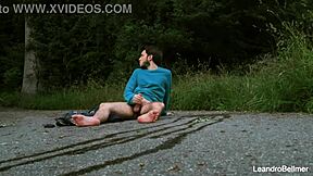 Caught taking a piss and jerking off outdoors
