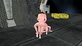 animated 3d cartoon of two men at space station standing and on floor