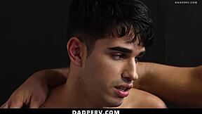 Lucky stepdad touches stepsons smooth body
