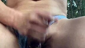 Masturbation session with outdoor toy