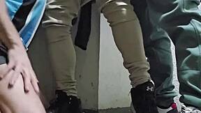 Amateur flashes big black cock on emergency stairs in public