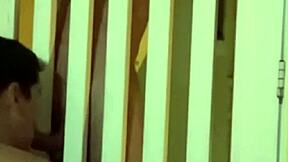Neighbor fucked at front gate in tight ass