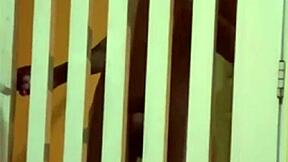 Neighbor fucked at front gate in tight ass