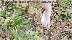 Walking the forest trail barefoot and naked
