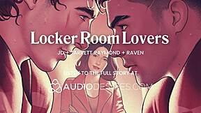 bisexual mmf locker room threesome with voyeur kissing