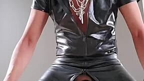 horny leather guy wanks from sneaker white socks