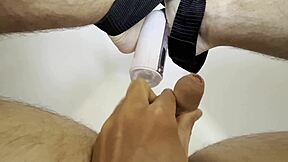 Fleshlight fucking my cock deep and a big cumshot