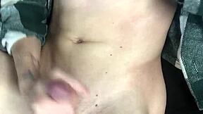 Sweet and skinny twink jerks off cum closeup