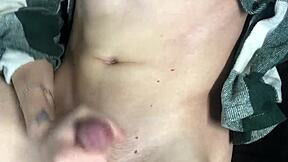 Sweet and skinny twink jerks off cum closeup
