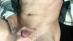 Sweet and skinny twink jerks off cum closeup