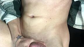 Sweet and skinny twink jerks off cum closeup