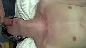 Blindfolded jock face fucked hard while jerking off raw!