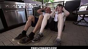 Skinny twink drilled hard by stepdad outside