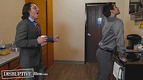 awkward hunk bangs boss bareback at office in wild gay parody scene with disruptive twist