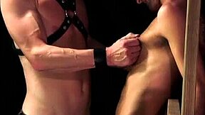 Fit twink bound tight for hardcore BDSM slave action