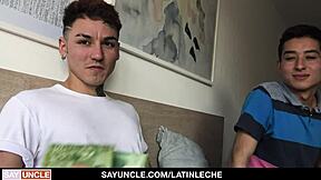 Latin Hunk with Tattoos Dominates Big Dick Boy in Emotional First Threesome